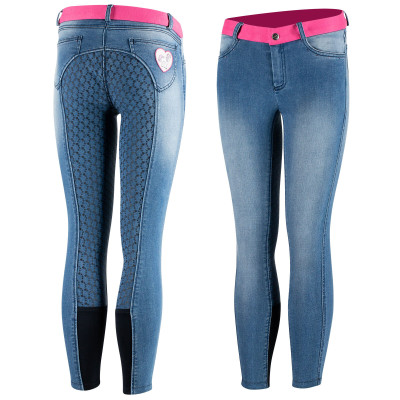 Pantalon d'équitation Jean Fond intégral silicone Poppy enfant Horze Bleu