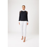 Polo de concours en dentelle à manches longues Sylvie Horze Bleu marine foncé