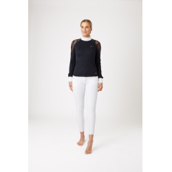 Polo de concours en dentelle à manches longues Sylvie Horze Bleu marine foncé