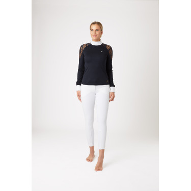 Polo de concours en dentelle à manches longues Sylvie Horze Bleu marine foncé