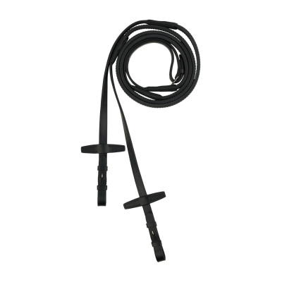 SUNRIDE Rênes Caoutchouc séparables avec entretoises pour Chevaux, en Cuir véritable Souple et Caoutchouc adhérent (Poney 255 cm, Noir