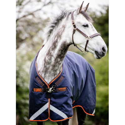 Couverture Horseware Rambo Original 100g avec Leg Arches Marine / orange