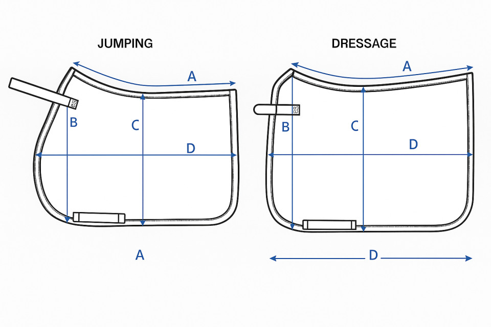 Illustration du guide des tailles pour Tapis de selle Kingsland