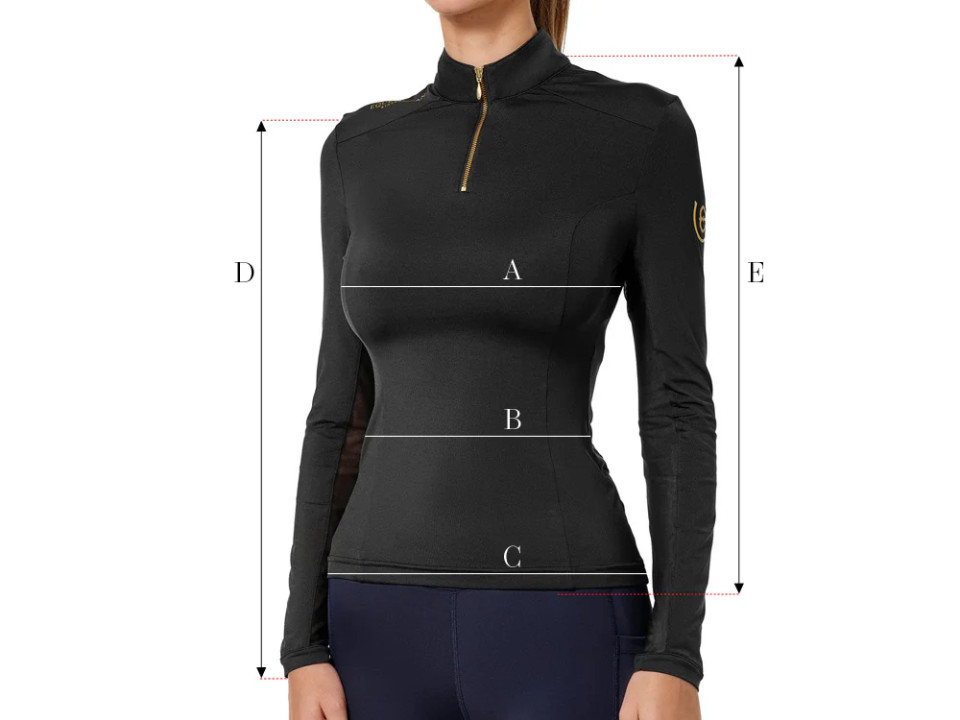 Illustration du guide des tailles pour Polos, tee-shirts et chemises Equestrian Stockholm