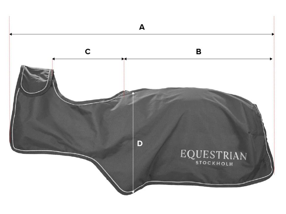 Illustration du guide des tailles pour Couvre-rein cheval Equestrian Stockholm