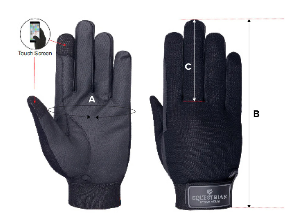 Illustration du guide des tailles pour Gants équitation Equestrian Stockholm