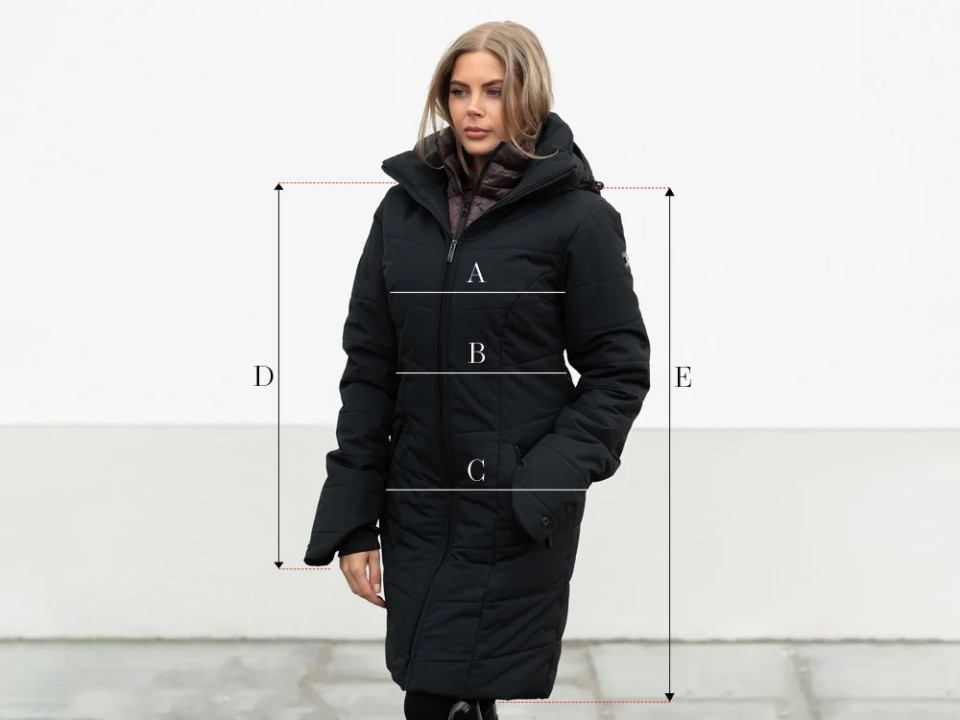 Illustration du guide des tailles pour Manteau long équitation Equestrian Stockholm